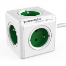 Síťový kabel 230V prodlužovací, CEE7 (vidlice)-POWERCUBE, 1.5m, EXTENDED, zelený, POWERCUBE, 5 zásuvek, dětské pojistka