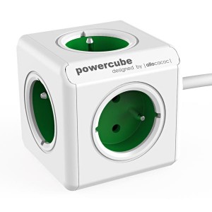 Síťový kabel 230V prodlužovací, CEE7 (vidlice)-POWERCUBE, 1.5m, EXTENDED, zelený, POWERCUBE, 5 zásuvek, dětské pojistka