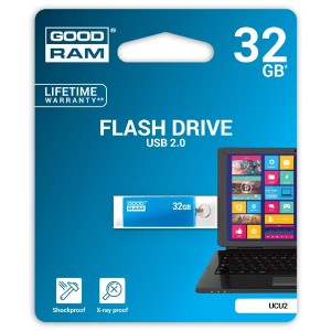 Goodram USB flash disk, 2.0, 32GB, UCU2, modrý, UCU2-0320B0R11, nové papírové balení podpora OS Win 7