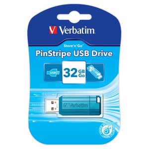 Verbatim USB flash disk, USB 2.0, 32GB, PinStripe, Store N Go, modrý, 49057, USB A, s výsuvným konektorem