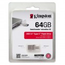 Kingston USB flash disk OTG, USB 3.0 (3.2 Gen 1), 64GB, DataTraveler microDuo 3C, stříbrný, DTDUO3C/64GB, USB A / USB C, s krytkou