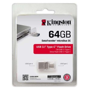 Kingston USB flash disk OTG, USB 3.0 (3.2 Gen 1), 64GB, DataTraveler microDuo 3C, stříbrný, DTDUO3C/64GB, USB A / USB C, s krytkou Kingston USB flash disk OTG, USB 3.0 (3.2 Gen 1), 64GB, DataTraveler microDuo 3C, stříbrný, DTDUO3C/64GB, USB A / USB C, s krytkou
