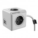 Síťový kabel 230V prodlužovací, CEE7 (vidlice)-POWERCUBE, 3m, EXTENDED USB, šedý, POWERCUBE, 4 zásuvky, dětské pojistky