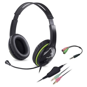 Genius HS-400A sluchátka s mikrofonem+redukce na single Jack, drátová, černá, 2 3,5 mm jack + redukce na 1 3,5 mm jack