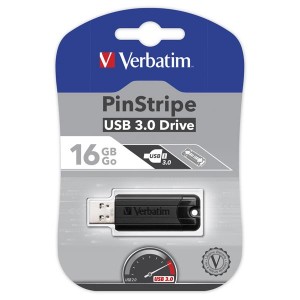 Verbatim USB flash disk, USB 3.0 (3.2 Gen 1), 16GB, PinStripe, Store N Go, černý, 49316, USB A, s výsuvným konektorem