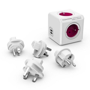 Rozbočovací zásuvka 240V, CEE7 (vidlice)-POWERCUBE, 0.1m, REWIRABLE USB, fialová, POWERCUBE, 2x USB port, 4 zásuvky, vyměnitelná p