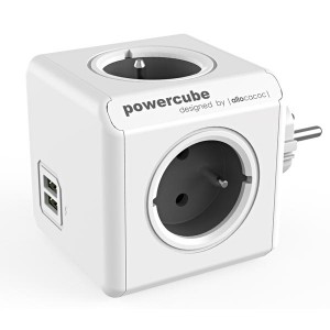 Rozbočovací zásuvka 240V, CEE7 (vidlice)-POWERCUBE, 0.1m, ORIGINAL USB, šedá, POWERCUBE, 4 zásuvky, 2xUSB porty