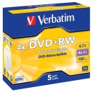 Verbatim DVD+RW, Matt Silver, 43229, 4.7GB, 4x, jewel box, 5-pack, bez možnosti potisku, 12cm, pro archivaci dat