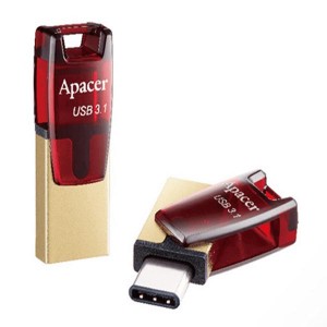 Apacer USB flash disk OTG, USB 3.0 (3.2 Gen 1), 32GB, AH180, červený, AP32GAH180R-1, USB A / USB C, s otočnou krytkou