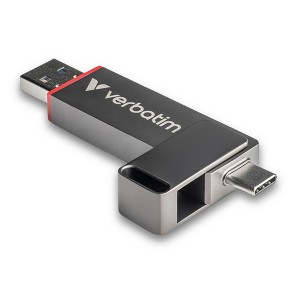 Verbatim USB flash disk, USB C a USB 3.2 Gen 1, 128GB, Dual QuickStick, šedý, 32040, USB C, s poutkem