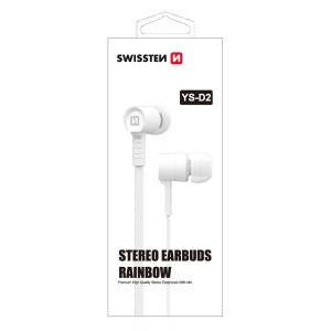 SWISSTEN YS-D2, sluchátka s mikrofonem, bez ovládání hlasitosti, bílá, stereo, špuntová typ 3.5 mm jack