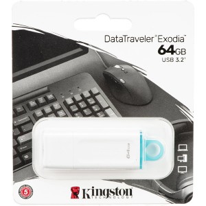 Kingston USB flash disk, USB 3.0 (3.2 Gen 1), 64GB, DataTraveler Exodia, bila, KC-U2G64-5R, USB A, s krytkou