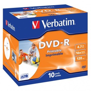 Verbatim DVD-R, 43521, DataLife PLUS, 10-pack, 4.7GB, 16x, 12cm, General, Advanced Azo+, jewel box, Wide Printable, pro archivaci 
