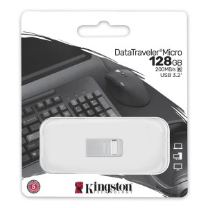 Kingston USB flash disk, USB 3.0 (3.2 Gen 1), 128GB, DataTraveler Micro G2, stříbrný, DTMC3G2/128GB, USB A