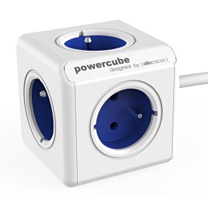 Síťový kabel 230V prodlužovací, CEE7 (vidlice)-POWERCUBE, 1.5m, EXTENDED, modrý, POWERCUBE, 5 zásuvek, dětské pojistka