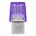 Kingston USB flash disk OTG, USB 3.0 (3.2 Gen 1), 256GB, Data Traveler microDuo3 G2, stříbrno-fialový, DTDUO3CG3/256GB, USB A / US