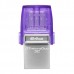 Kingston USB flash disk OTG, USB 3.0 (3.2 Gen 1), 64GB, Data Traveler microDuo3 G2, stříbrno-fialový, DTDUO3CG3/64GB, USB A / USB 