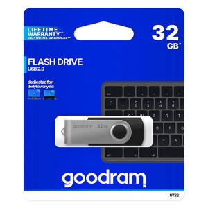 Goodram USB flash disk, USB 2.0, 32GB, UTS2, černý, UTS2-0320K0R11, USB A, s otočnou krytkou