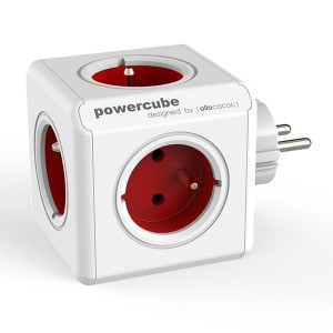 Rozbočovací zásuvka 240V, CEE7 (vidlice)-POWERCUBE, 0.1m, ORIGINAL, červená, POWERCUBE, 5 zásuvek, dětské pojistka