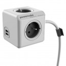 Síťový kabel 230V prodlužovací, CEE7 (vidlice)-POWERCUBE, 1.5m, EXTENDED USB, šedý, POWERCUBE, 2x USB port, 4 zásuvky, dětské poji