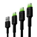 Sada 3x GC Ray USB-C kabel (30cm, 120cm, 200cm) s rychlým nabíjením a zeleným LED světlem