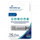 MediaRange USB flash disk, USB 3.0 (3.2 Gen 1), 64GB, stříbrný, MR937, USB A / USB C, s krytkou