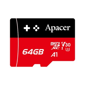 Apacer paměťová Gaming card V30 A1, 64GB, micro SDXC, AP64GMCSX10U7-RAGC, UHS-I U3 (Class 10), s adaptérem