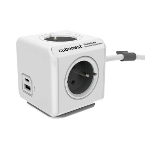 Rozbočovací zásuvka 250V, CEE7 (vidlice) - POWERCUBE, 1.5m, ORIGINAL USB, šedá, POWERCUBE, 4 zásuvky, USB A+C, Power Delivery, Qui