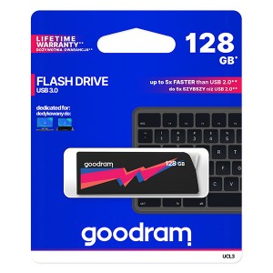 Goodram USB flash disk, USB 3.0 (3.2 Gen 1), 128GB, UCL3, černý, UCL3-1280K0R11, USB A, s výsuvným konektorem