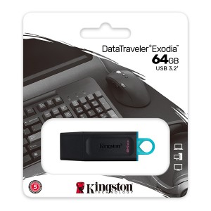 Kingston USB flash disk, USB 3.0 (3.2 Gen 1), 64GB, DataTraveler Exodia, černý, DTX/64GB, USB A, s krytkou