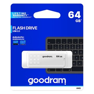 Goodram USB flash disk, USB 2.0, 64GB, UME2, bílý, UME2-0640W0R11, USB A, s krytkou