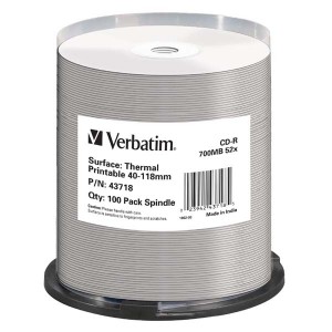 Verbatim CD-R, 43718, Thermal Surface For Rimage Prism, 100-pack, 700MB, 52x, cake box, pro archivaci dat