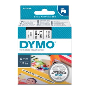 Dymo originální páska do tiskárny štítků, Dymo, 43613, S0720780, černý tisk/bílý podklad, 7m, 6mm, D1