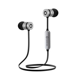 Powerton bezdrátová bluetooth sluchátka W2, s magnetickým uchycením, mikrofon, ovládání hlasitosti, černo-stříbrná, sportovní typ 