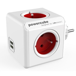 Rozbočovací zásuvka 240V, CEE7 (vidlice)-POWERCUBE, 0.1m, ORIGINAL USB, červená, POWERCUBE, 4 zásuvky, 2xUSB porty