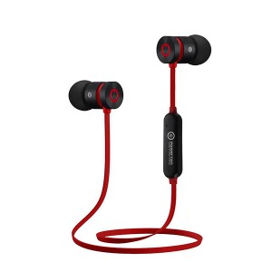 Powerton bezdrátová bluetooth sluchátka W2, s magnetickým uchycením, mikrofon, ovládání hlasitosti, černo-červená, sportovní typ b