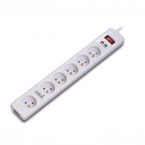 Prodlužovací přepěťová ochrana, 3m, 6 zásuvek, bílá, LED indikace, Logo