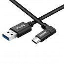 Kabel USB (3.1), USB A M- USB C M, 1.1m, kulatý, černý, Avacom, konektor v úhlu 90°