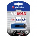 Verbatim USB flash disk, USB 3.0 (3.2 Gen 1), 64GB, V3 MAX, Store N Go, modrý, 49807, USB A, s výsuvným konektorem