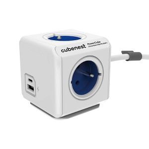 Rozbočovací zásuvka 250V, CEE7 (vidlice) - POWERCUBE, 1.5m, ORIGINAL USB, modrá, POWERCUBE, 4 zásuvky, USB A+C, Power Delivery, Qu