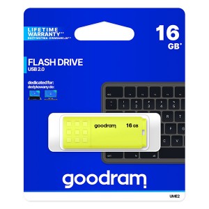 Goodram USB flash disk, USB 2.0, 16GB, UME2, žlutý, UME2-0160Y0R11, USB A, s krytkou