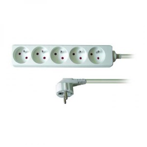 Síťový kabel 230V prodlužovací, CEE7 (vidlice)-zásuvka 5x, 3m, VDE approved, černý