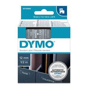 Dymo originální páska do tiskárny štítků, Dymo, 45020, S0720600, bílý tisk/transparentní podklad, 7m, 12mm, D1