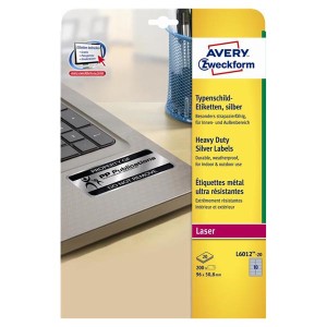 Avery Zweckform etikety 96mm x 50.8mm, A4, stříbrné, 10 etiket, velmi odolné, baleno po 20 ks, L6012-20, pro laserové tiskárny