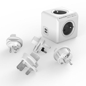 Rozbočovací zásuvka 240V, CEE7 (vidlice)-POWERCUBE, 0.1m, REWIRABLE USB, šedá, POWERCUBE, 2x USB port, 4 zásuvky, vyměnitelná prou