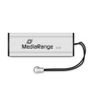 MediaRange USB flash disk, USB USB 3.0 (3.2 Gen 1), 32GB, stříbrný, MR916, USB A, s poutkem, vysouvací