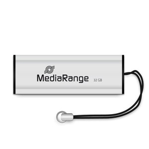 MediaRange USB flash disk, USB USB 3.0 (3.2 Gen 1), 32GB, stříbrný, MR916, USB A, s poutkem, vysouvací