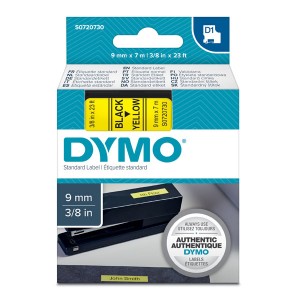 Dymo originální páska do tiskárny štítků, Dymo, 40918, S0720730, černý tisk/žlutý podklad, 7m, 9mm, D1