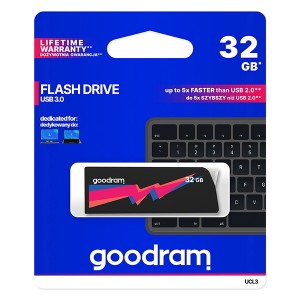 Goodram USB flash disk, USB 3.0 (3.2 Gen 1), 32GB, UCL3, černý, UCL3-0320K0R11, USB A, s výsuvným konektorem
