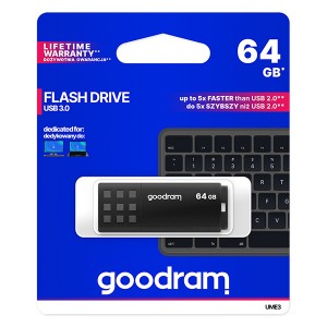 Goodram USB flash disk, USB 3.0 (3.2 Gen 1), 64GB, UME3, černý, UME3-0640K0R11, USB A, s krytkou